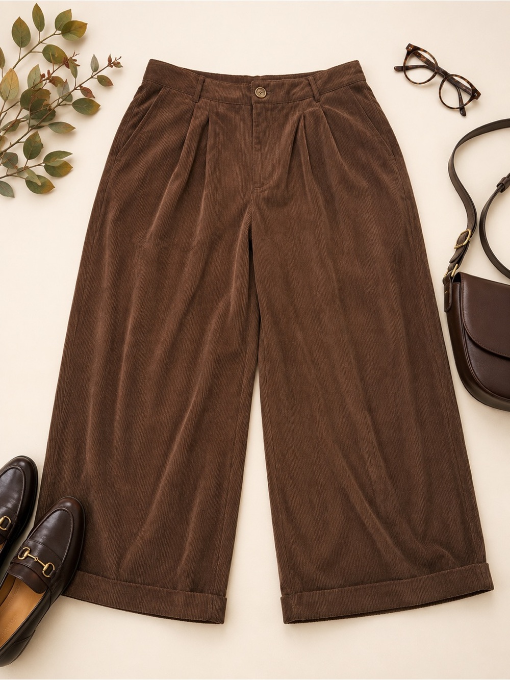 BLOOMCHIC Brown Corduroy Wide Leg Pants Plus Size 18-20 Cropped Trouser